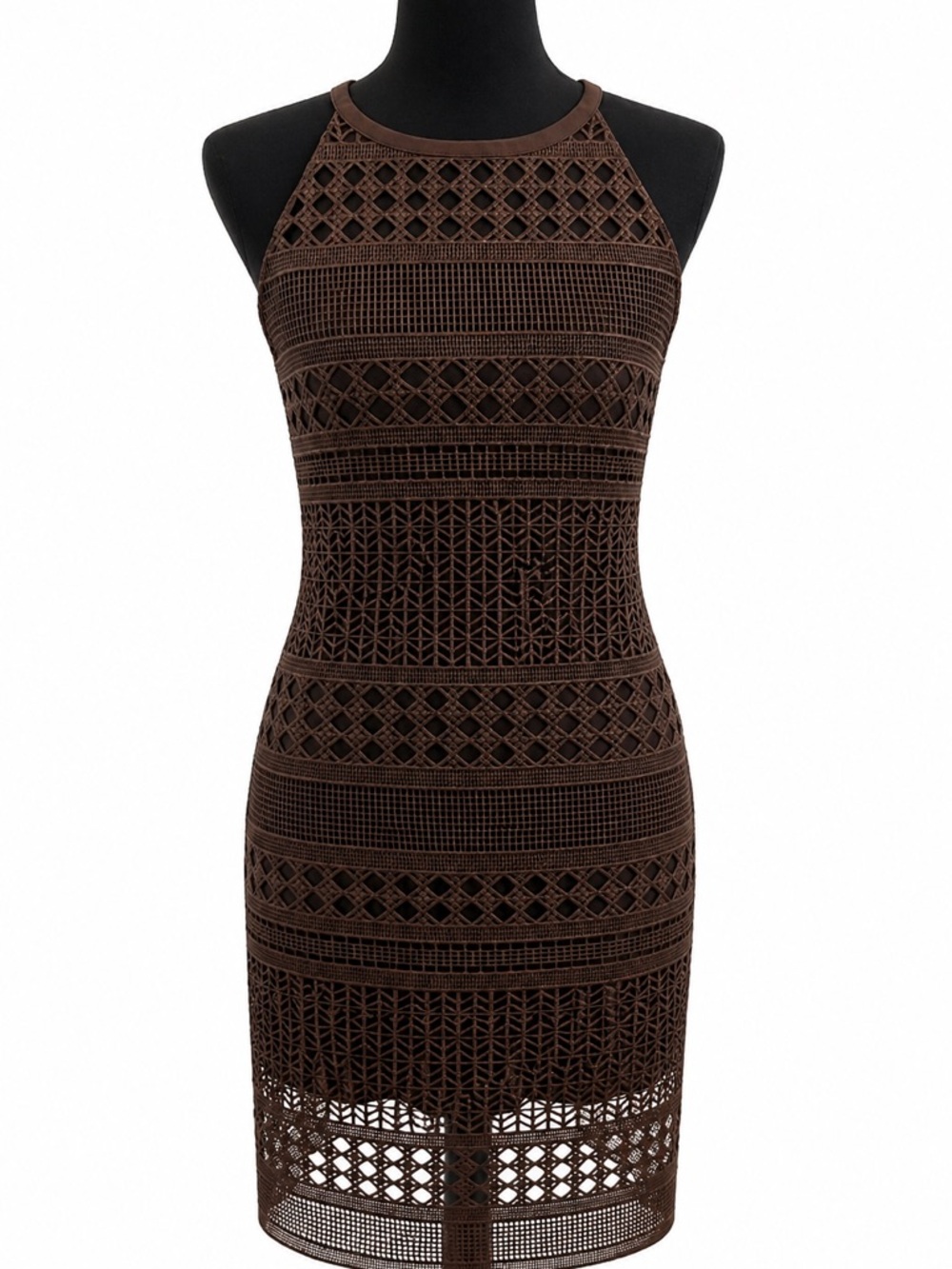 White House Black Market Cocoa Shimmer  Halter Dress Elegant Cocktail